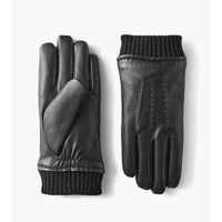  Men’s Black Genuine Leather Winter Gloves Warm Insulated Rib Knit Cuff Driving Outdoor Fashion Gloves