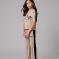  Girls Beige Ribbed Two Piece Set – Los Angeles Graphic Tee & Side Stripe Pants