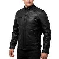  Men’s Black Real Leather Motorcycle Biker Jacket Quilted Slim Fit Casual Riding Fashion Coat Outerwear