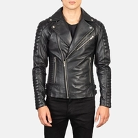  Men’s Black Real Leather Biker Jacket Slim Fit Quilted Motorcycle Riding Fashion Coat with Zipper Pockets