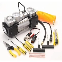  Heavy Duty 12V Dual Cylinder Air Compressor Kit BJ-004 150 PSI Metal Body Car Tire Inflator Portable Vehicle Air Pump with LED Light for Car SUV Motorcycle Emergency Inflation OEM Use