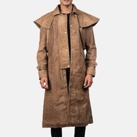  Men's Leather Duster Coat Western Cowboy Long Trench Jacket Outback Brown Cape