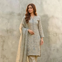  Lawn 3 Pcs All Over Embroidered Unstitched Suit With Embroidered Chiffon Dupatta