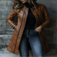  Womens Lambskin Leather Duster Coat Distressed Brown Trench Jacket Long Overcoat