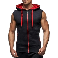  Men's Sleeveless Zip Up Hoodie Gym Vest Workout Hooded Jacket Fitness Training Muscle Sportswear Casual Outerwear