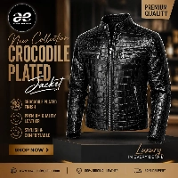  Premium Black Crocodile Pattern Genuine Leather Jacket for Men – Luxury Biker Style